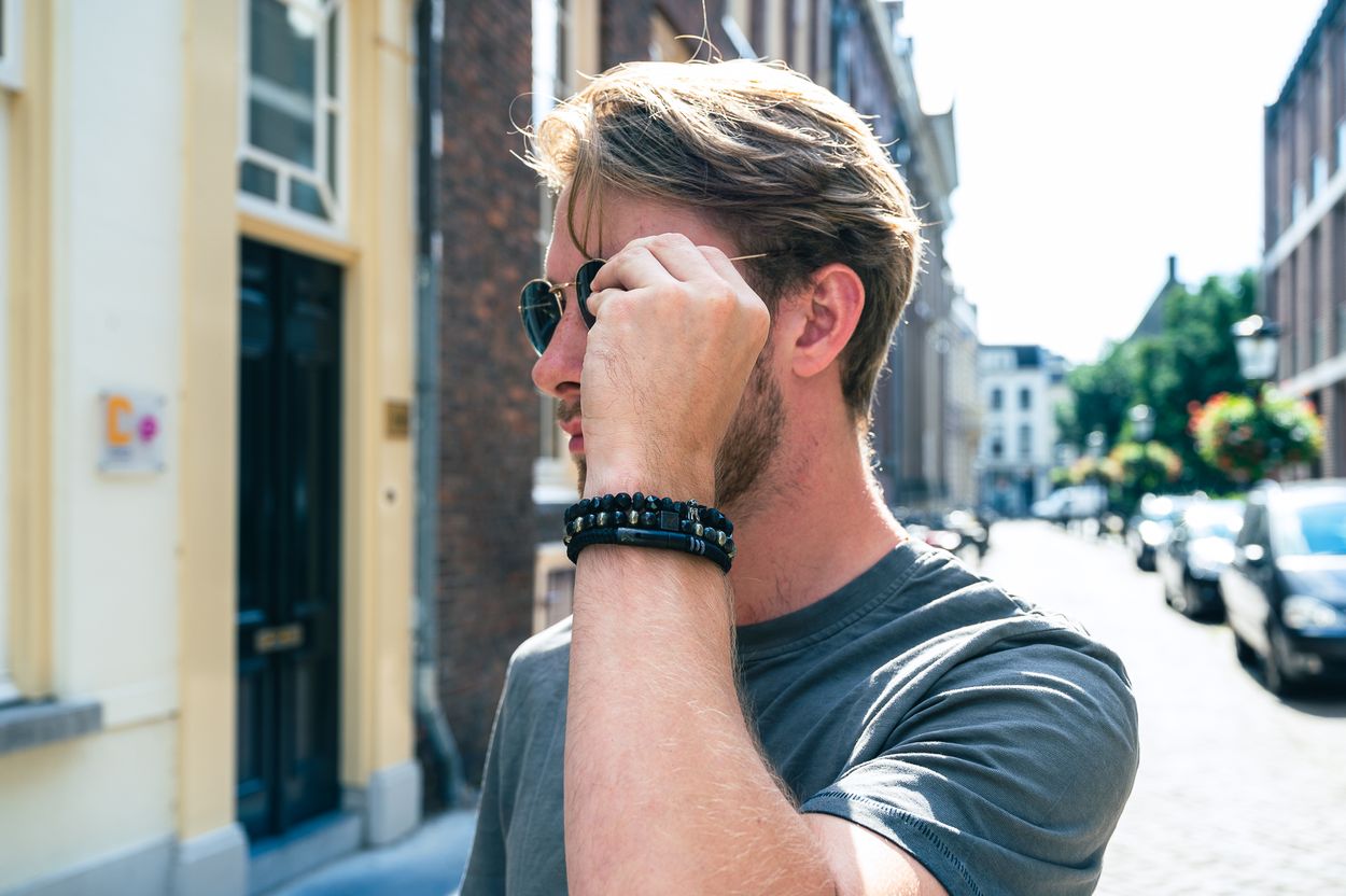 Handgemaakte Natuursteen Kralen Armband voor Heren