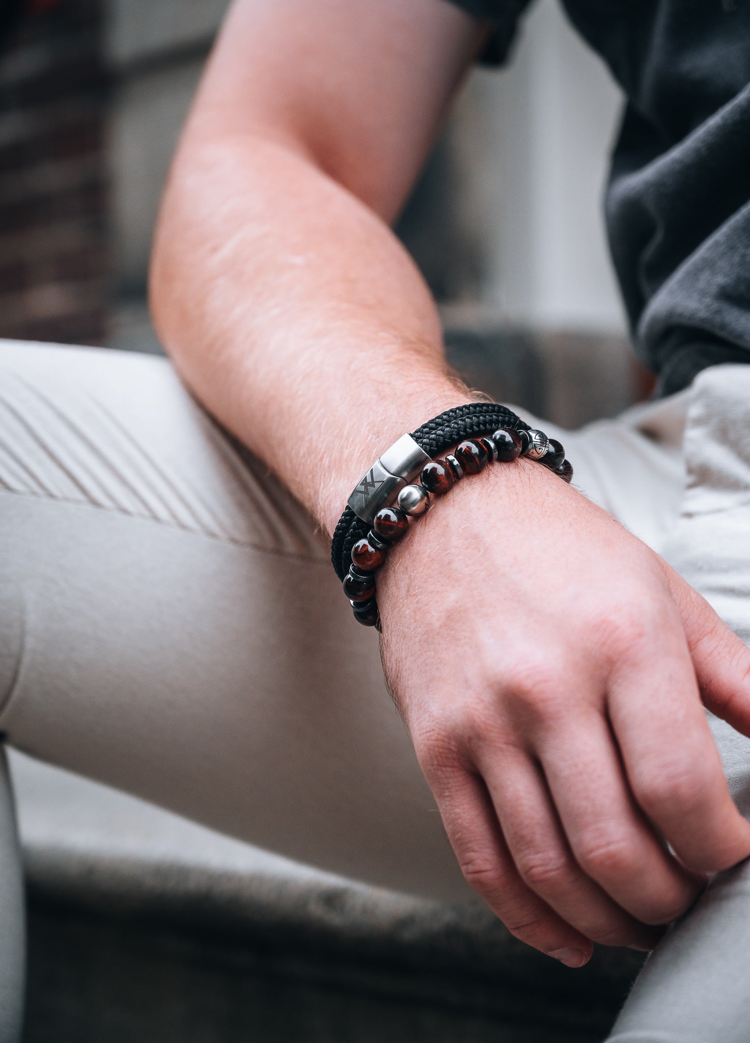ROSSOM Lederen Armband Bijpassende Mannen Armband Set Natuurlijke