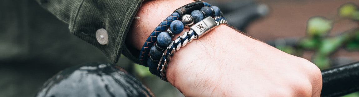 Leren heren armband blauw
