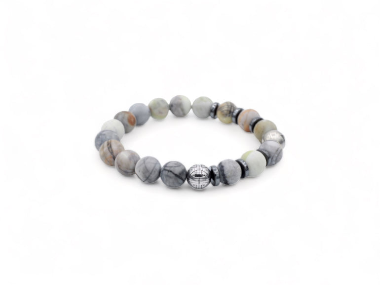 Grijze kralen heren armband