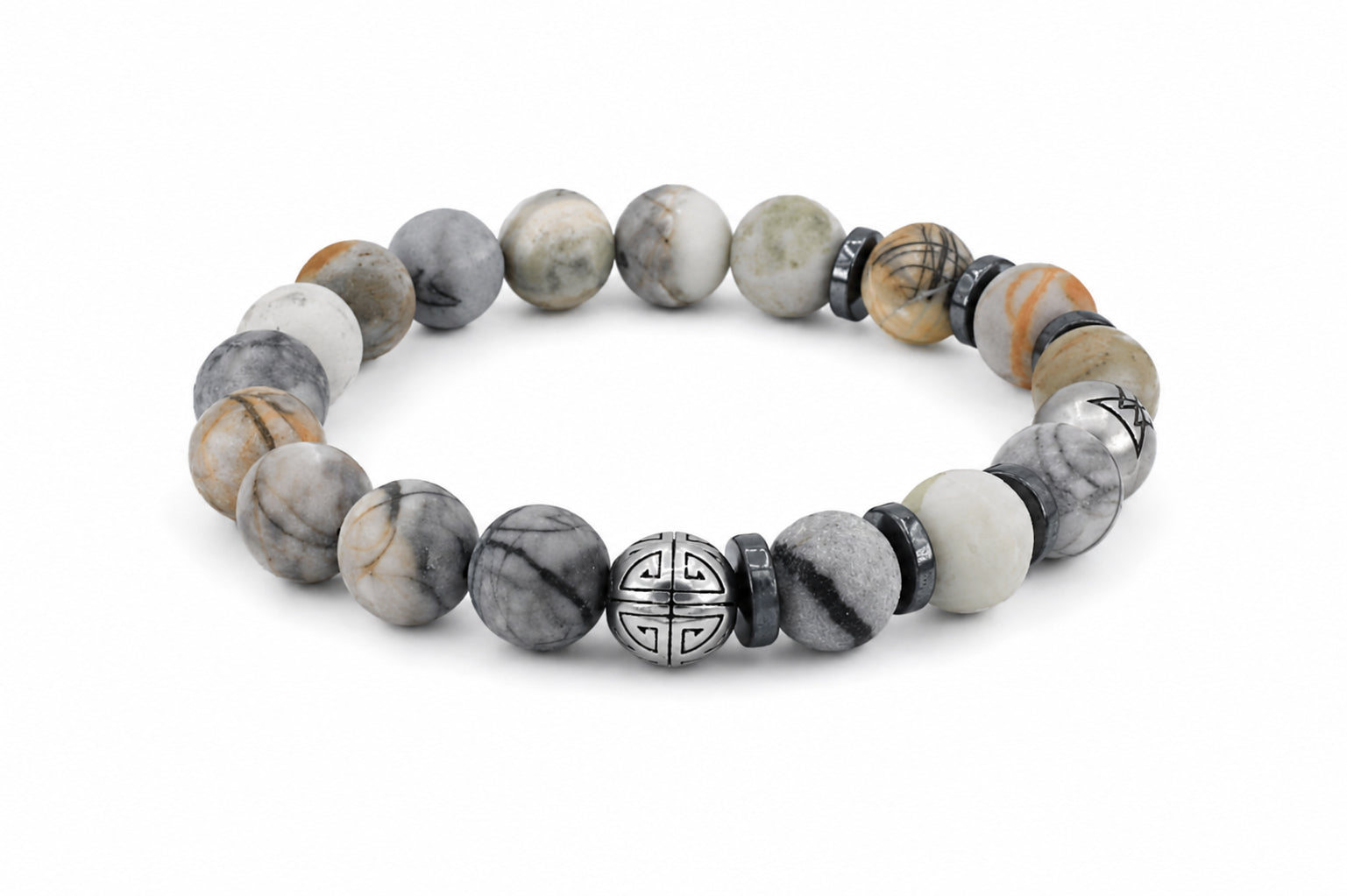 Grijze kralen heren armband