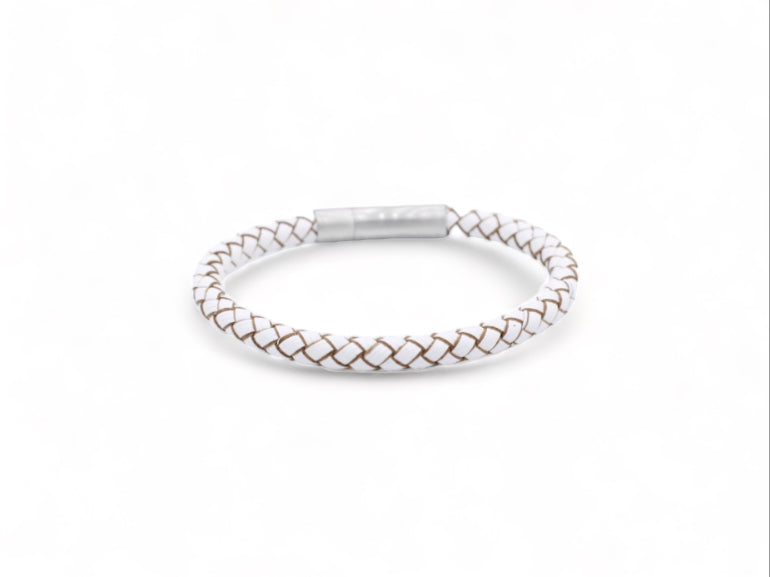 witte leren heren armband