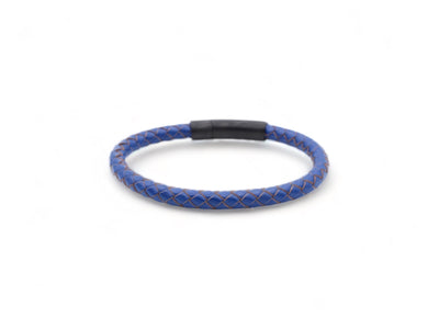 donkerblauwe leren heren armband